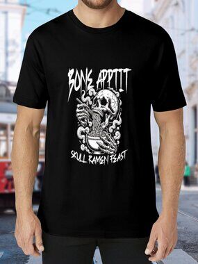 Skull Ramen Feast Graphic Tee - Black & White